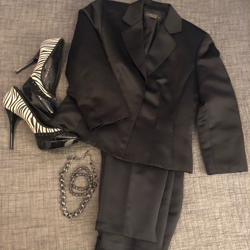 2pc black satin touch suit